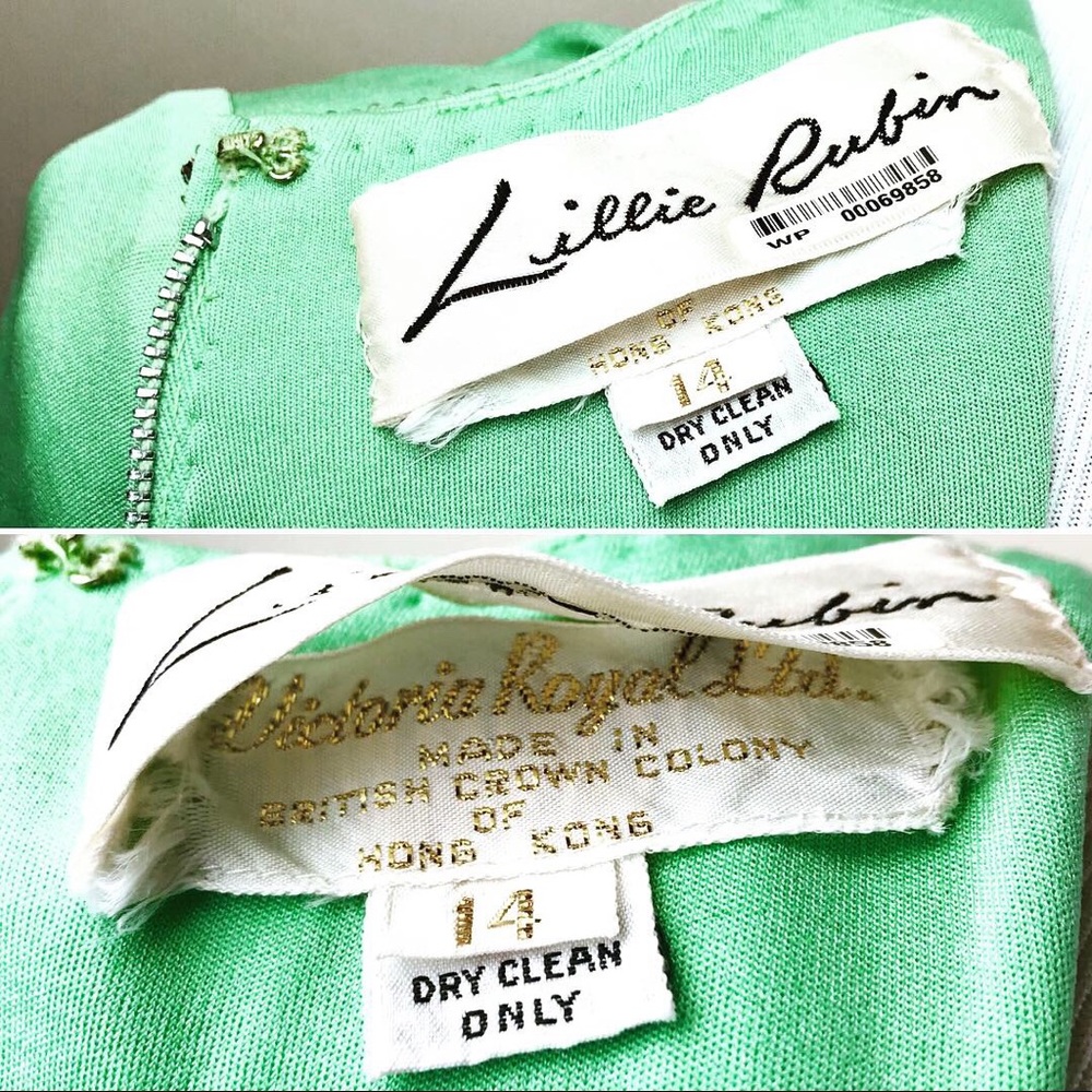 Lillie Rubin Vintage Green Crystal Embellished Gown Dress Knit Sustainable - Picture 8 of 8